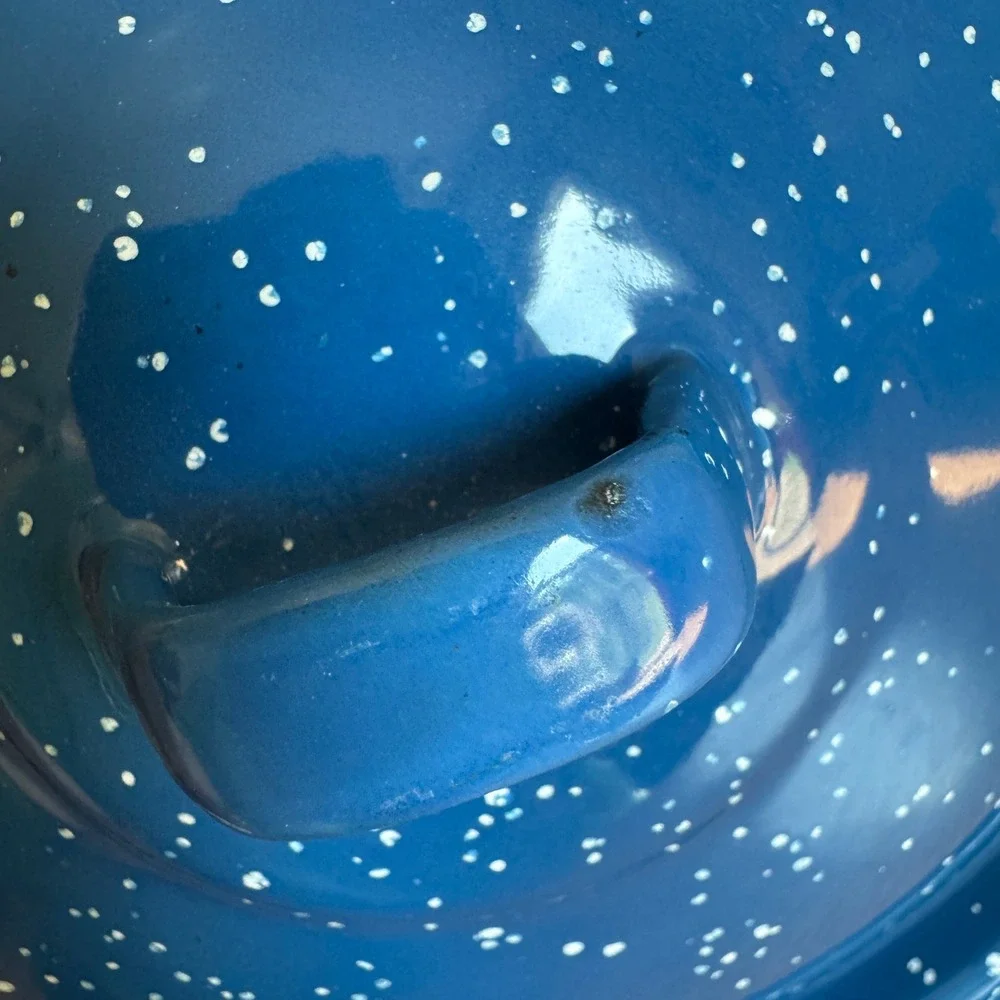Vintage Blue Speckled Enamelware Replacement Pot Lid‎ Diameter